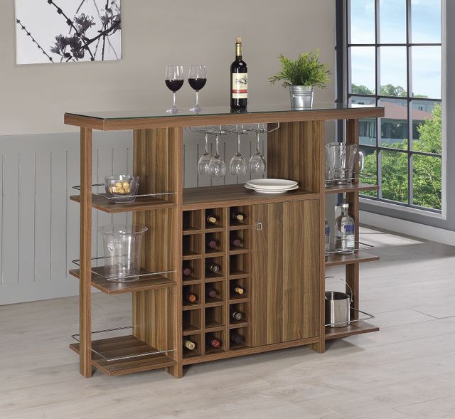 Coaster® CoasterEveryday Walnut Bar Unit With Wine Bottle Storage  5
