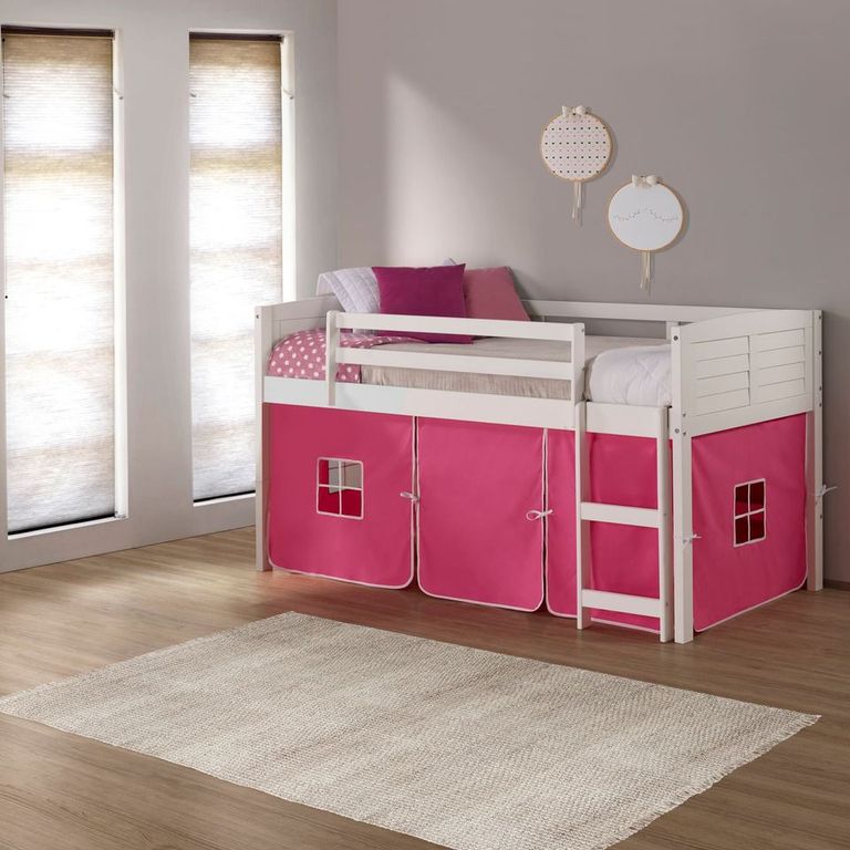 Donco Kids Louver White Twin Low Loft Bed With Pink Tent Kit | Bob ...