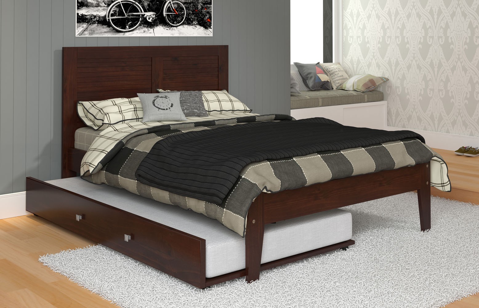 Donco Trading Company Youth Dark Cappuccino Full Panel Bed with Twin Trundle Bed