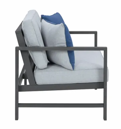 Fynnegan Gray Outdoor Loveseat with Table Set 3