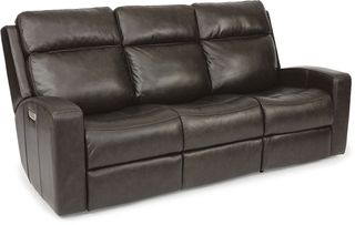 Flexsteel® Cody Grey Leather Power Reclining Sofa with Power Headrest