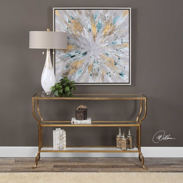 Uttermost® Deline Glass Top Console Table with Antiqued Gold Frame-2