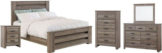 Signature Design by Ashley® Zelen 5-Piece Warm Gray Queen Panel Bed Set-0