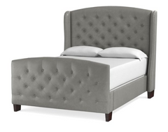 Bassett® Furniture Custom Upholstered Paris Gray Leather Arched Queen Bed with Tall Footboard