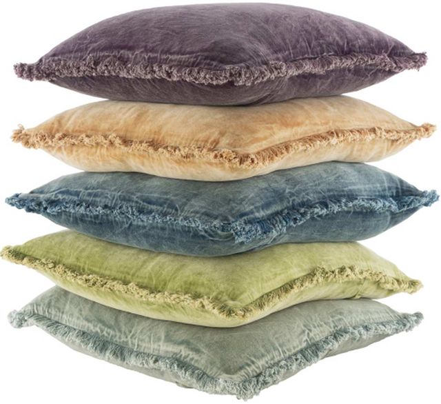 Surya Washed Cotton Velvet Medium Gray 20"x20" Pillow Shell with Down Insert-2