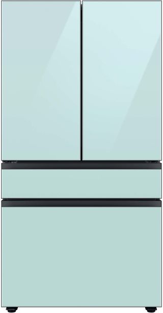 Samsung Bespoke Series 36 Inch Smart Freestanding 4 Door French Door Refrigerator with 28.8 cu. ft. Total Capacity with Morning Blue Glass Panels