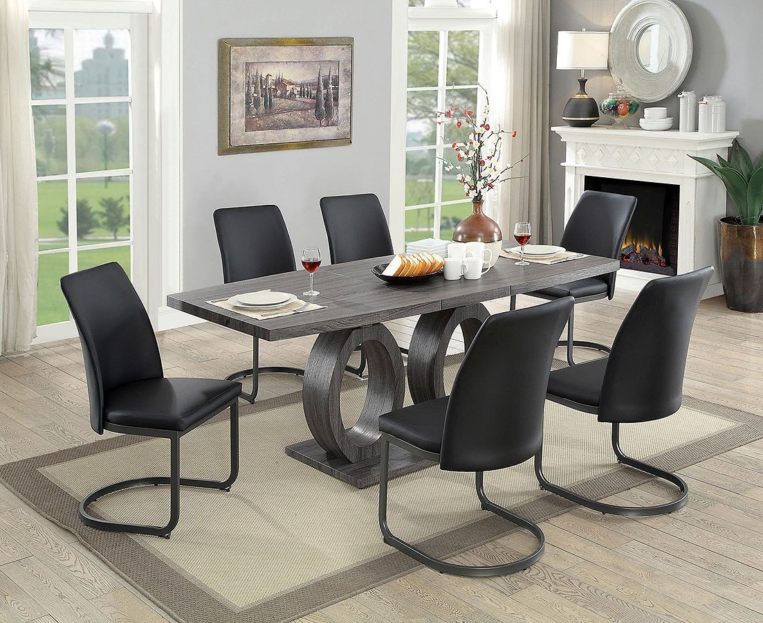 Furniture of America® Saskia Dark Gray Seven Piece Dining Set