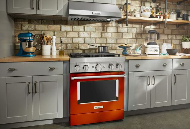 KitchenAid® 30" Scorched Orange Commercial-Style Free Standing Dual Fuel Range 4
