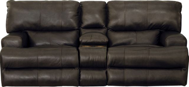 Catnapper® Wembley Chocolate Power Reclining Lay Flat Loveseat with Console and Power Headrest