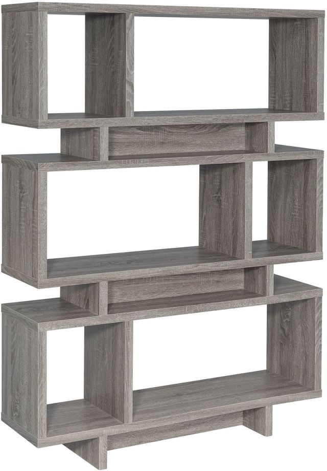 Coaster® Asymmetrical Weathered Grey 3-Tier Geometric Bookcase-0