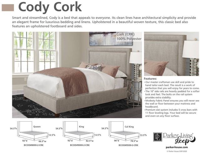 Parker House® Cody Cork Queen Panel Bed 3