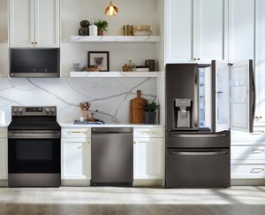 LG 4 Piece Kitchen Package with a 29.5 Cu. Ft. Capacity 4 Door Smart French Door Refrigerator PLUS a FREE $200 Furniture Gift Card!