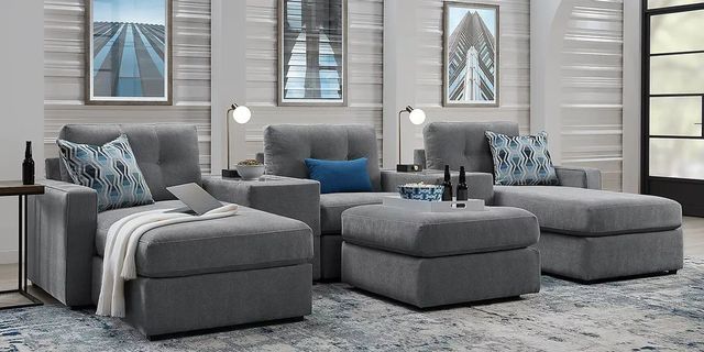 ModularOne Gray Dual Chaise 6 Piece Sectional with Ottoman-0