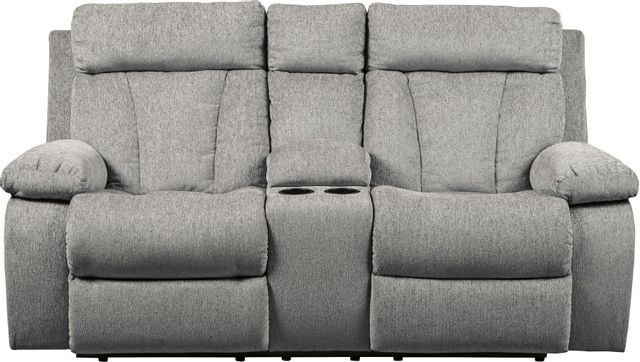 Signature Design by Ashley® Mitchiner Fog Double Reclining Loveseat with Console 1