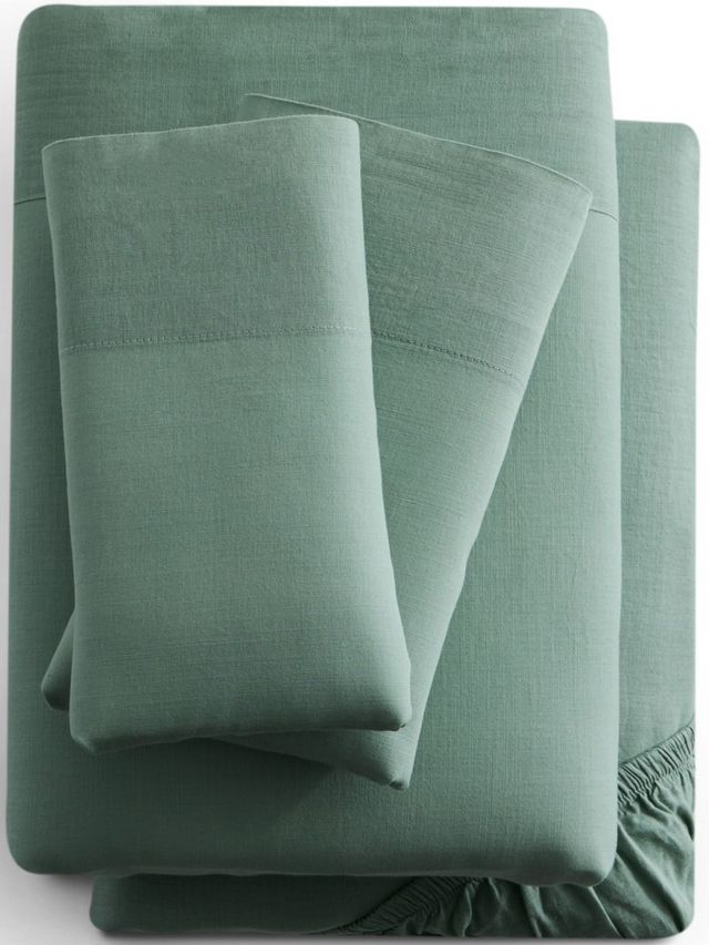 Malouf® Linen-Weave Cotton Sage Twin XL Sheet Set 0