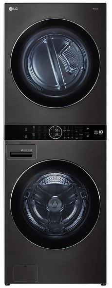 OUT OF BOX LG 4.5 Cu. Ft. Washer, 7.2 Cu. Ft. Dryer Black Steel Stack Laundry
