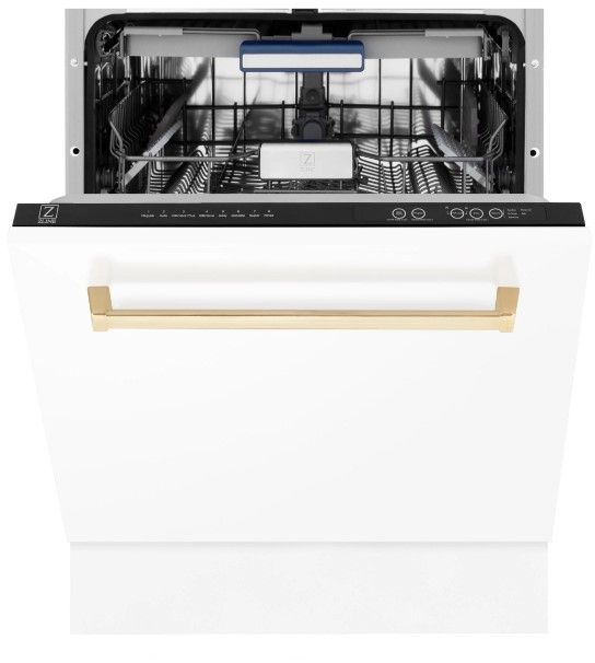 Zline Autograph Edition 24" White Matte with Champagne Bronze Handle Built In Dishwasher 1