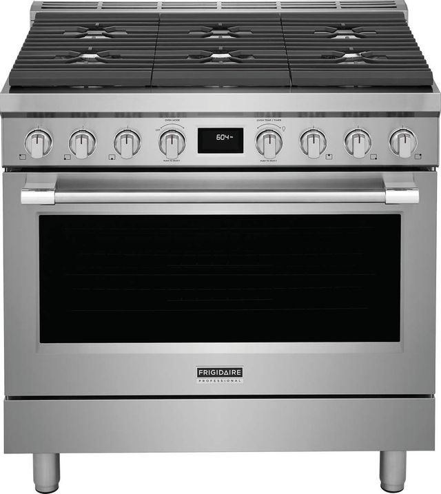 Frigidaire Professional® 36'' Smudge-Proof® Stainless Steel Pro Style Dual Fuel Range 0