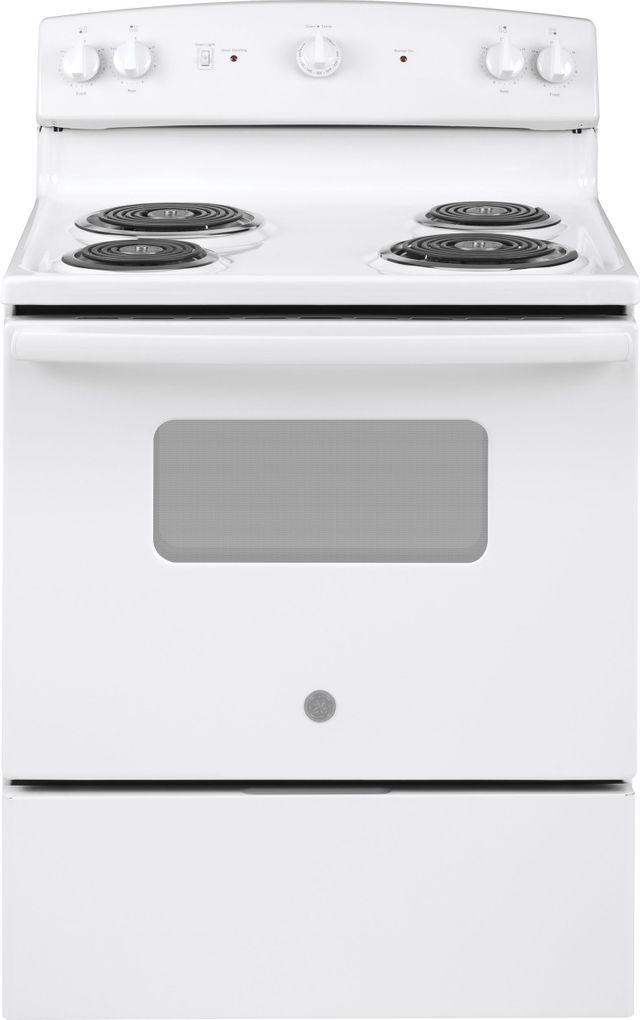 GE® 30" White Free Standing Electric Range with 5.0 Cu. Ft. total capacity
