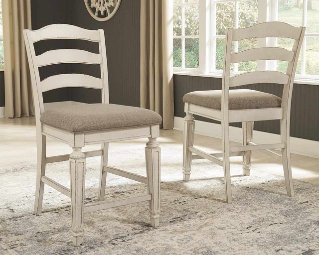 Signature Design by Ashley® Realyn Chipped White Upholstered Bar Stool-2