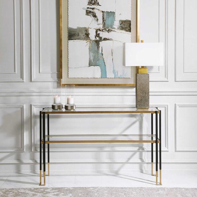 Uttermost® Kentmore Matte Black and Brushed Gold Console Table-3