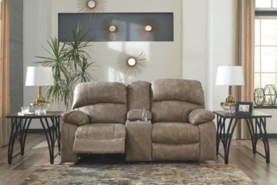 Signature Design by Ashley® Dunwell Driftwood Power Reclining Loveseat with Console and Adjustable Headrest 2