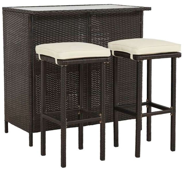 Progressive® Furniture Cabana 3-Piece Off-White/Umber Table and Stools Set-0