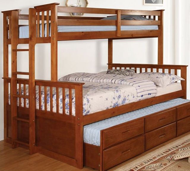 Furniture of America® University Oak Twin XL/Queen Bunk Bed 0