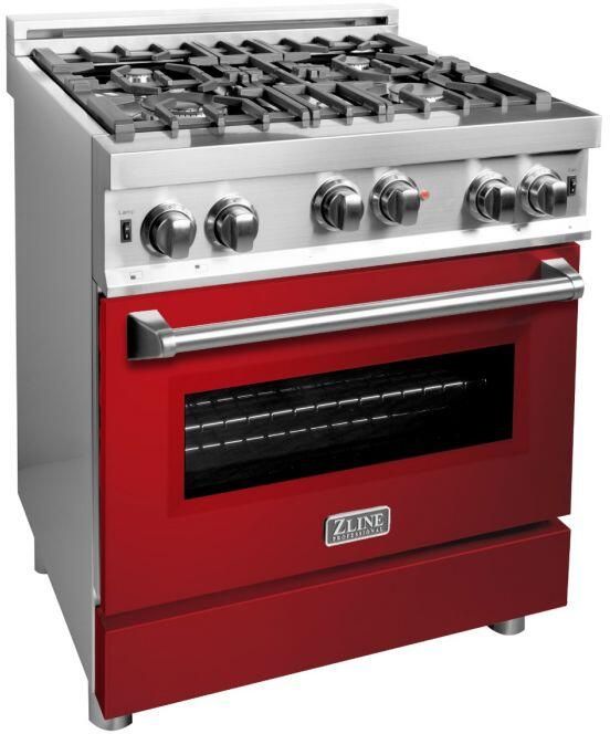 ZLINE 30" Stainless Steel/Red Gloss Pro Style Gas Range 1