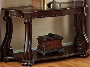 Crown Mark Madison Glass Top Sofa Table with Brown Base