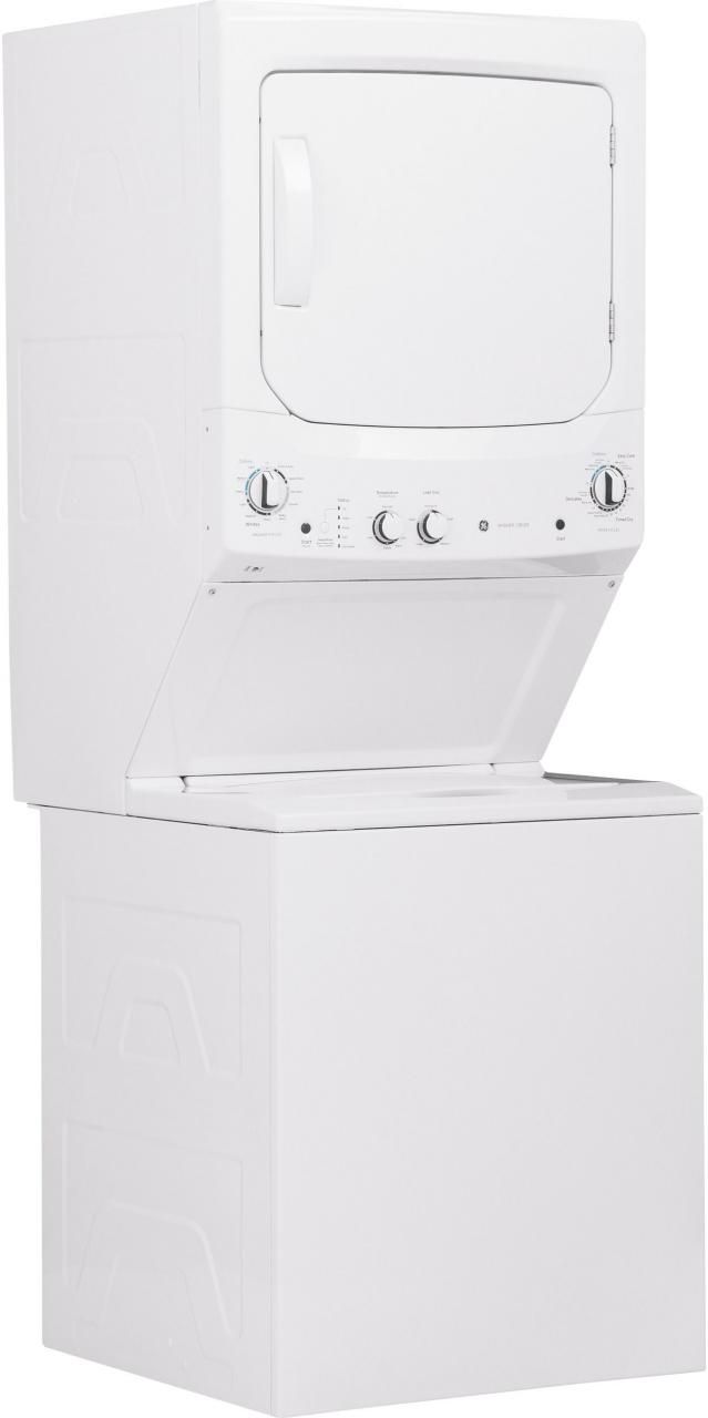 GE® 3.8 Cu. Ft. Washer, 5.9 Cu. Ft. Dyer White on White Stack Laundry 4