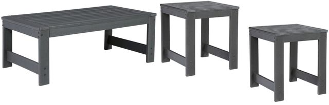 Signature Design by Ashley® Amora 3-Piece Charcoal Gray Outdoor Tables Set 0