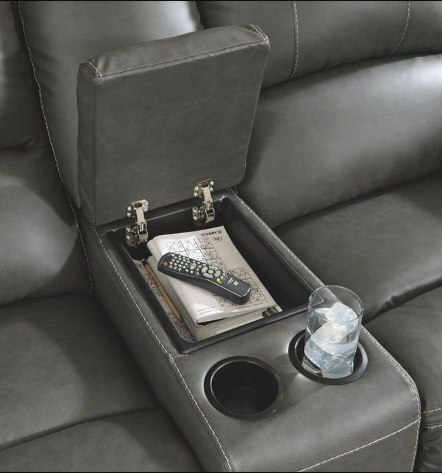 Signature Design by Ashley® Calderwell Gray Reclining Loveseat with Console 5