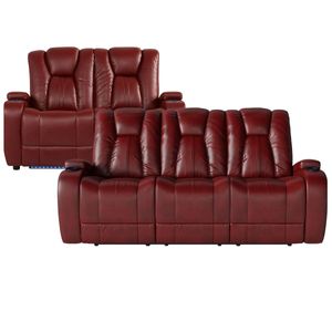 Kingvale Court Red Dual Power Reclining Sofa and Stationary Loveseat