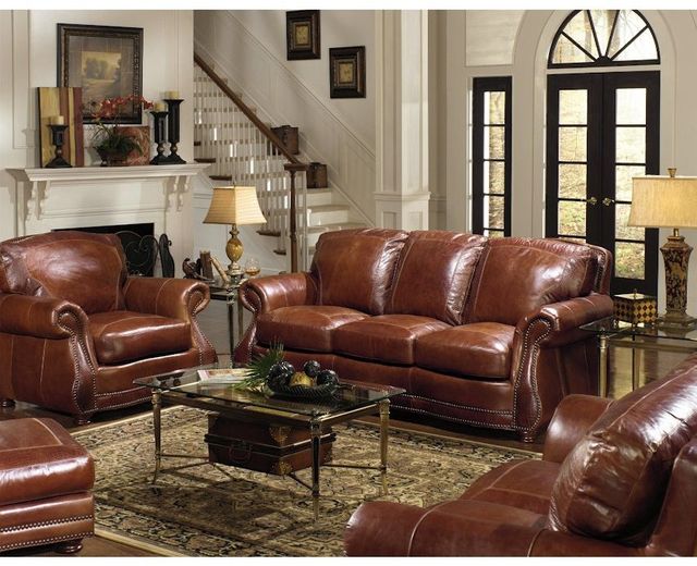 USA Premium Leather Furniture 9055 Brandy Gator All Leather Cocktail Ottoman-1
