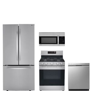 LG 4-Piece Gas Kitchen Package with 25.5 cu.ft. French Door Refrigerator and Convection Range with 5th Oval Burner and Air Fry