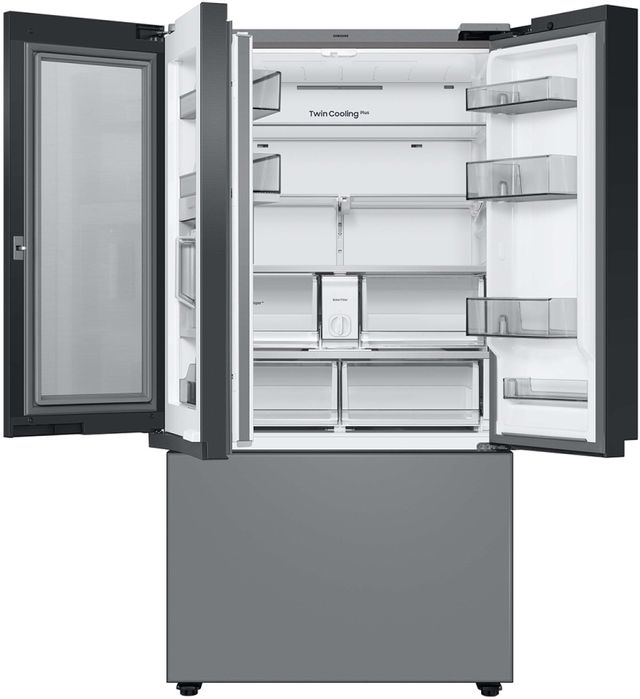 Samsung Bespoke 24 Cu. Ft. Matte Grey/White Glass Counter Depth 3-Door French Door Refrigerator with Family Hub™ 4