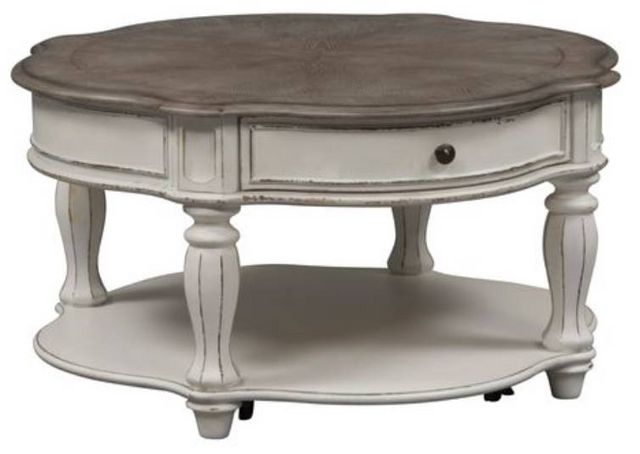Liberty Magnolia Weathered Bark Cocktail Table with Antique White Base