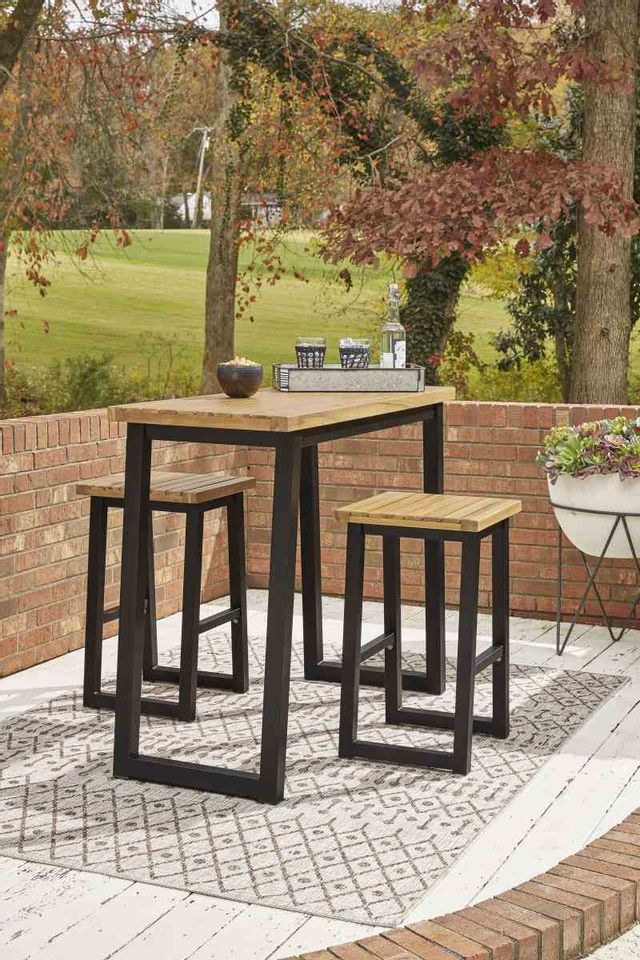 Signature Design by Ashley® Town Wood 3 Piece Brown/Black Outdoor Dining Table Set 6