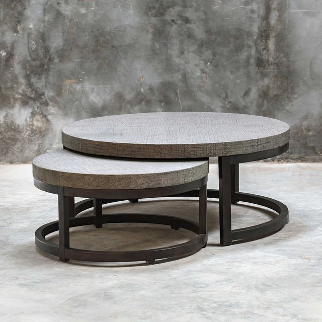 Uttermost® Aiyara 2-Piece Taupe Wash Nesting Coffee Table Set with Black Base-2