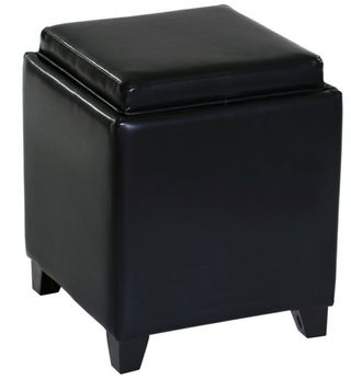 Armen Living Rainbow Black Bonded Leather Storage Ottoman With Tray