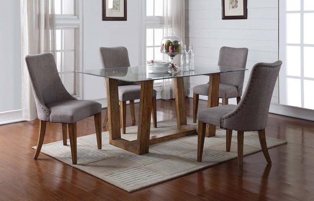 Winners Only® Encore Glass Top Dining Table with Light Oak Base