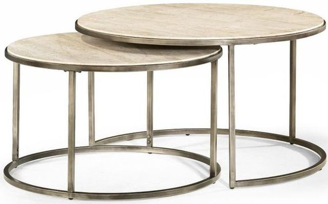 Hammary® Modern Basics 2-Piece Brown Marble Top Round Nesting Cocktail Table Set with Antique Silver Base