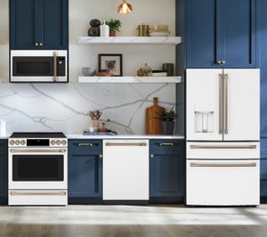 CAFE 4 Piece Kitchen Package with a 22.3 Cu. Ft. Capacity Counter-Depth 4-Door French-Door Smart Refrigerator PLUS a FREE 10 Piece Luxury Cookware Set ($800 Value!)
