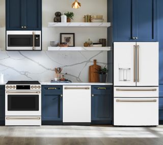 CAFE 4 Piece Kitchen Package with a 27.6 Cu. Ft. Capacity 4-Door French-Door Smart Refrigerator PLUS a FREE 10 Piece Luxury Cookware Set ($800 Value!)