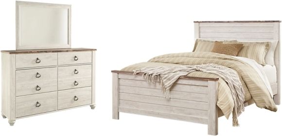 Signature Design by Ashley® Willowton 2-Piece Whitewash Queen Panel Bed Set