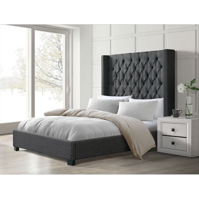 Elements International Morrow Charcoal Queen Upholstered Bed-3