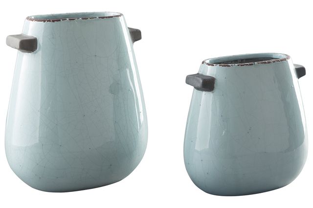 Signature Design by Ashley® Diah 2 Piece Textured Blue Vase Set