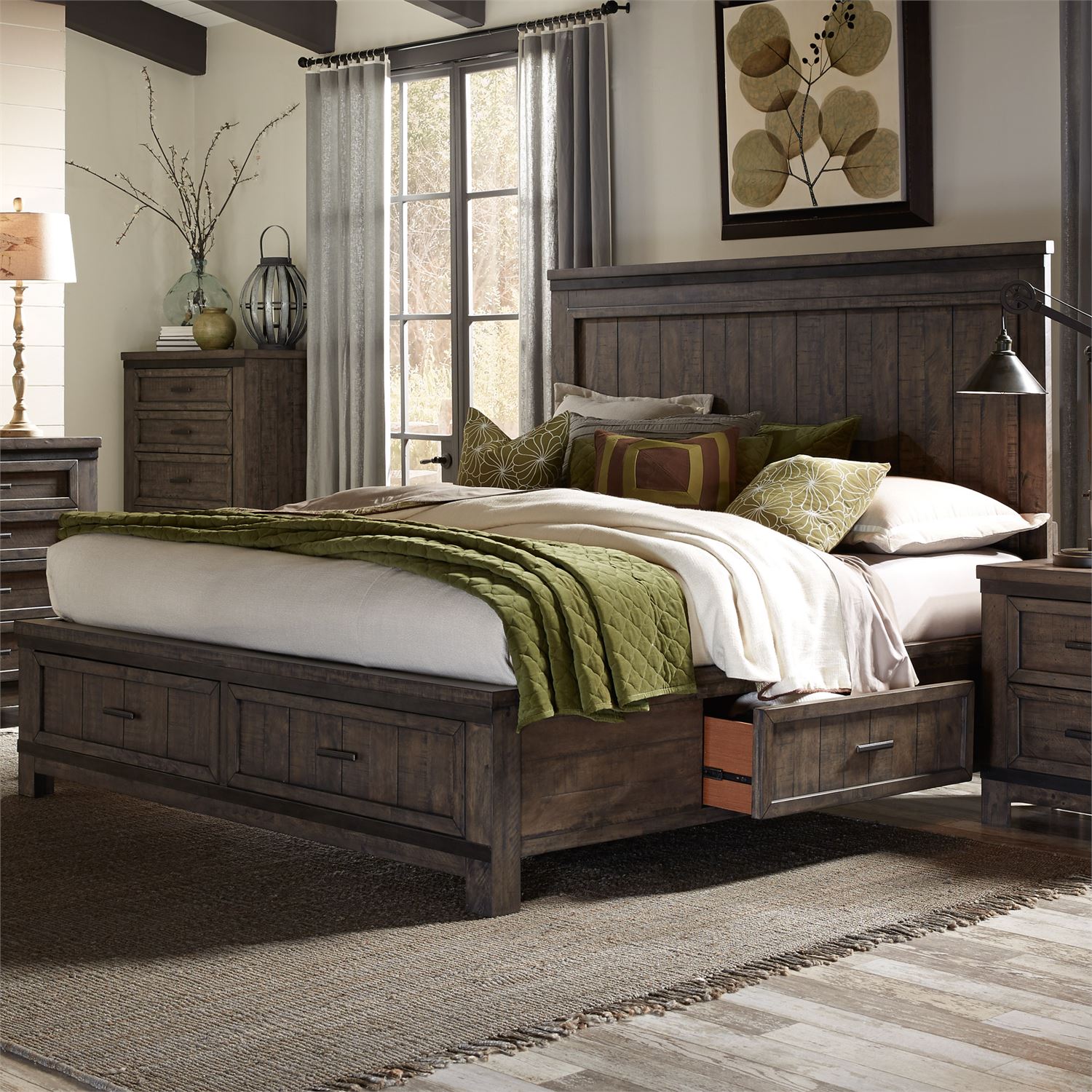 Liberty Furniture Thornwood Hills Rock Beaten Gray King Two Sided Storage Bed