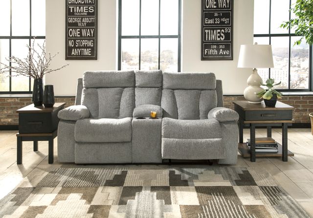 Signature Design by Ashley® Mitchiner Fog Double Reclining Loveseat with Console 5